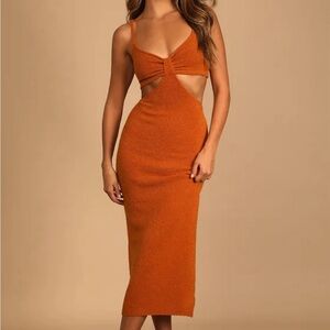 LULU’s Rust Orange Cutout Midi Sweater Dress - size small